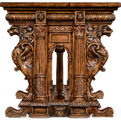 Windsor French Renaissance Style Library Table by Jonathan Charles in brown and medium antique walnut. Made from acacia in a traditional style.
