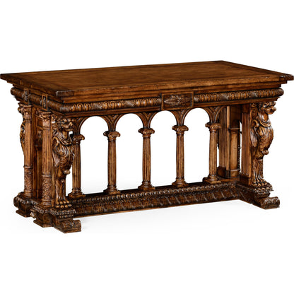 Windsor French Renaissance Style Library Table by Jonathan Charles in brown and medium antique walnut. Made from acacia in a traditional style.