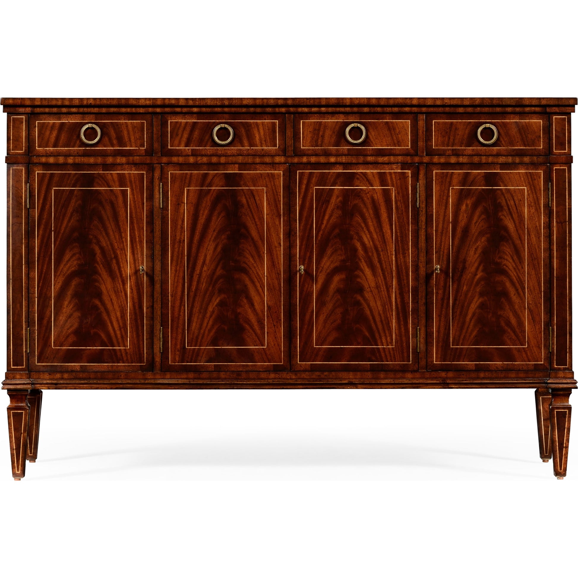 Buckingham Regency Style Mahogany Credenza by Jonathan Charles in brown and medium antique mahogany. Made from acacia in a traditional style.