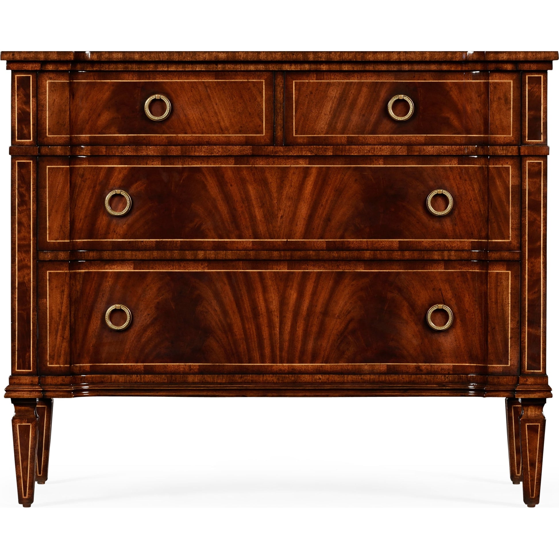Versailles Regency Style Mahogany Chest of Drawers by Jonathan Charles in brown and medium antique mahogany. Made from acacia in a traditional style.