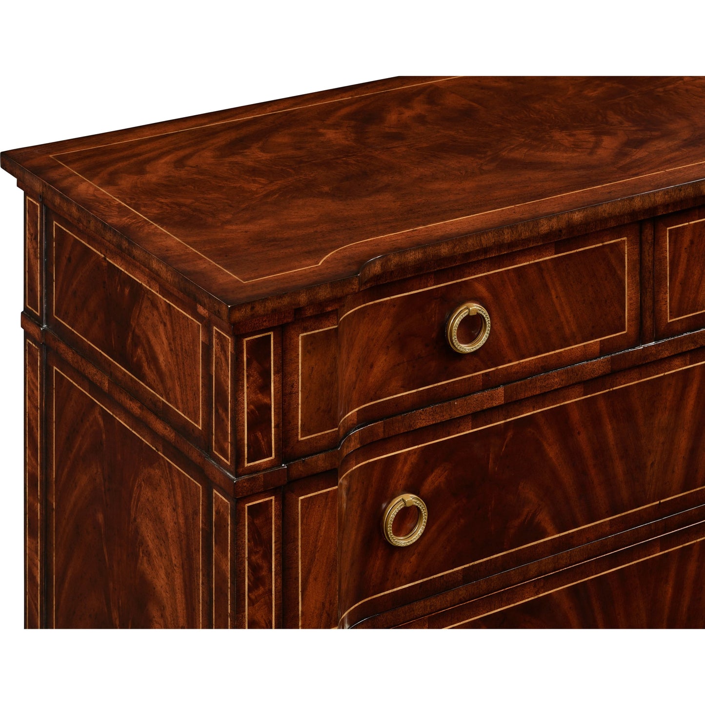 005 SR-846110 | Closeup | Versailles Regency Style Mahogany Chest of Drawers by Jonathan Charles in brown and medium antique mahogany. Made from acacia in a traditional style.