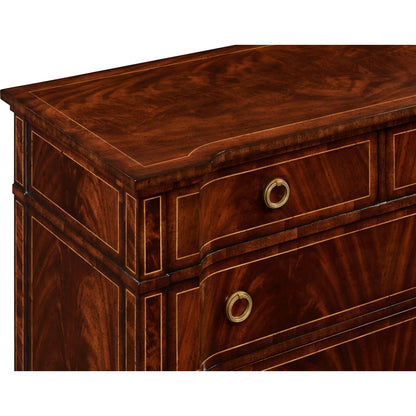 Versailles Regency Style Mahogany Chest of Drawers by Jonathan Charles in brown and medium antique mahogany. Made from acacia in a traditional style.