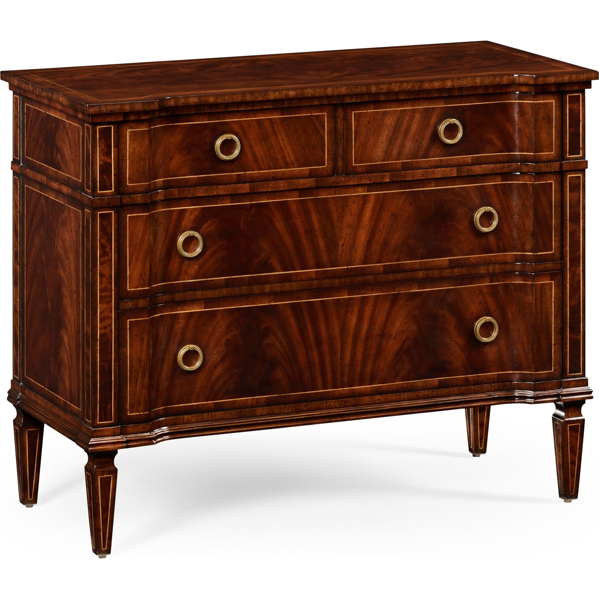 Versailles Regency Style Mahogany Chest of Drawers by Jonathan Charles in brown and medium antique mahogany. Made from acacia in a traditional style.