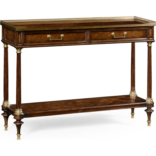 Brompton Mahogany Console Table by Jonathan Charles in brown and antique mahogany brown - high lustre. Made from acacia in a traditional style.