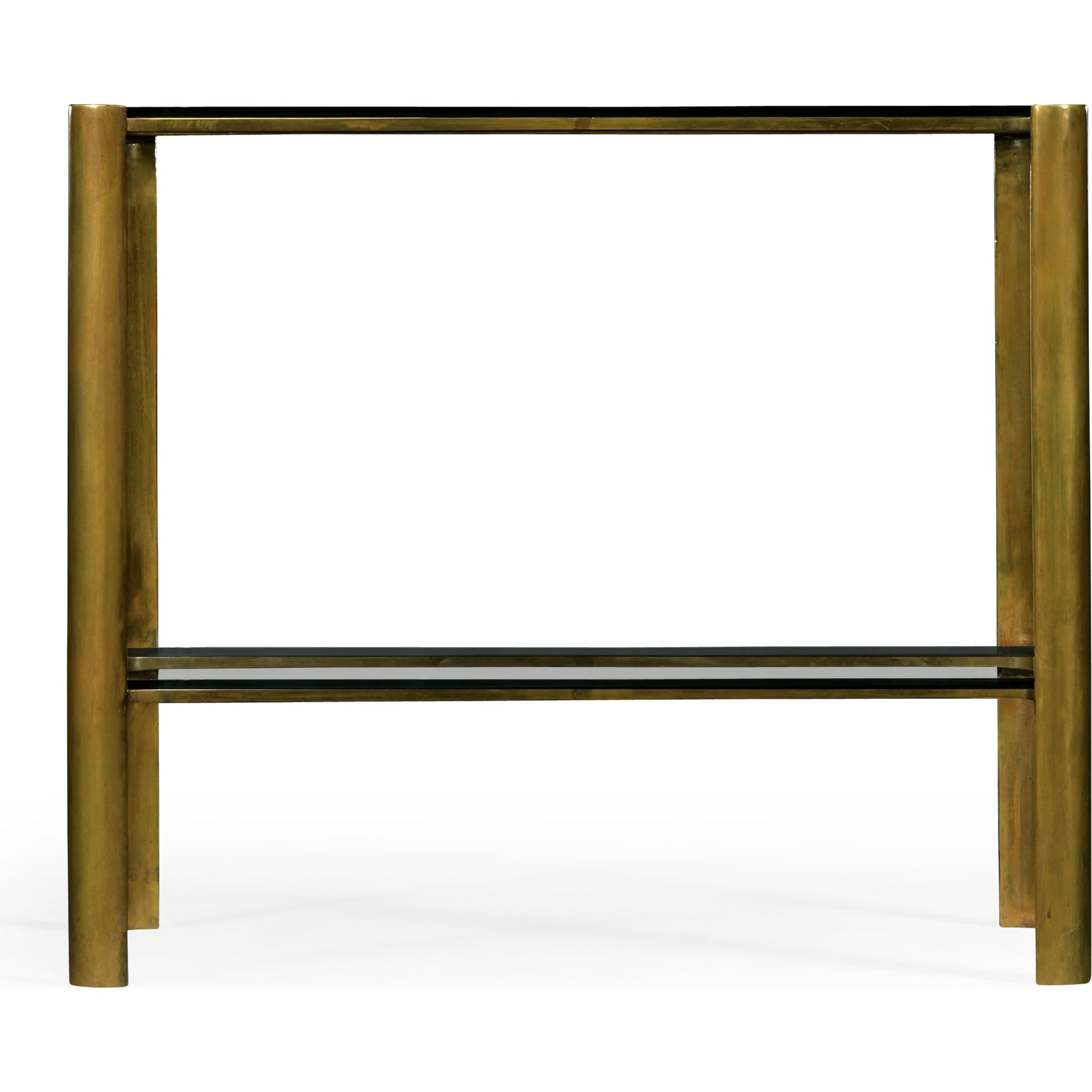Cosmo Brass & Glass End Table by Jonathan Charles in gold and light antique brass. Made from brass in a transitional style.