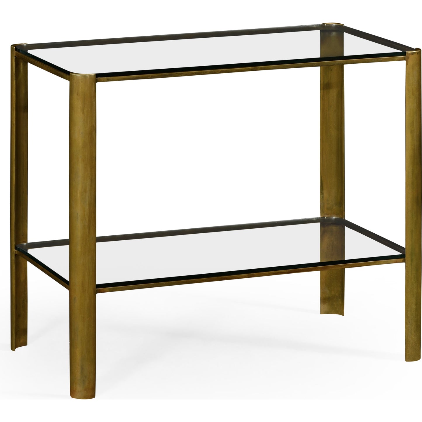 001 SR-846428 | Primary Silo | Cosmo Brass & Glass End Table by Jonathan Charles in gold and light antique brass. Made from brass in a transitional style.