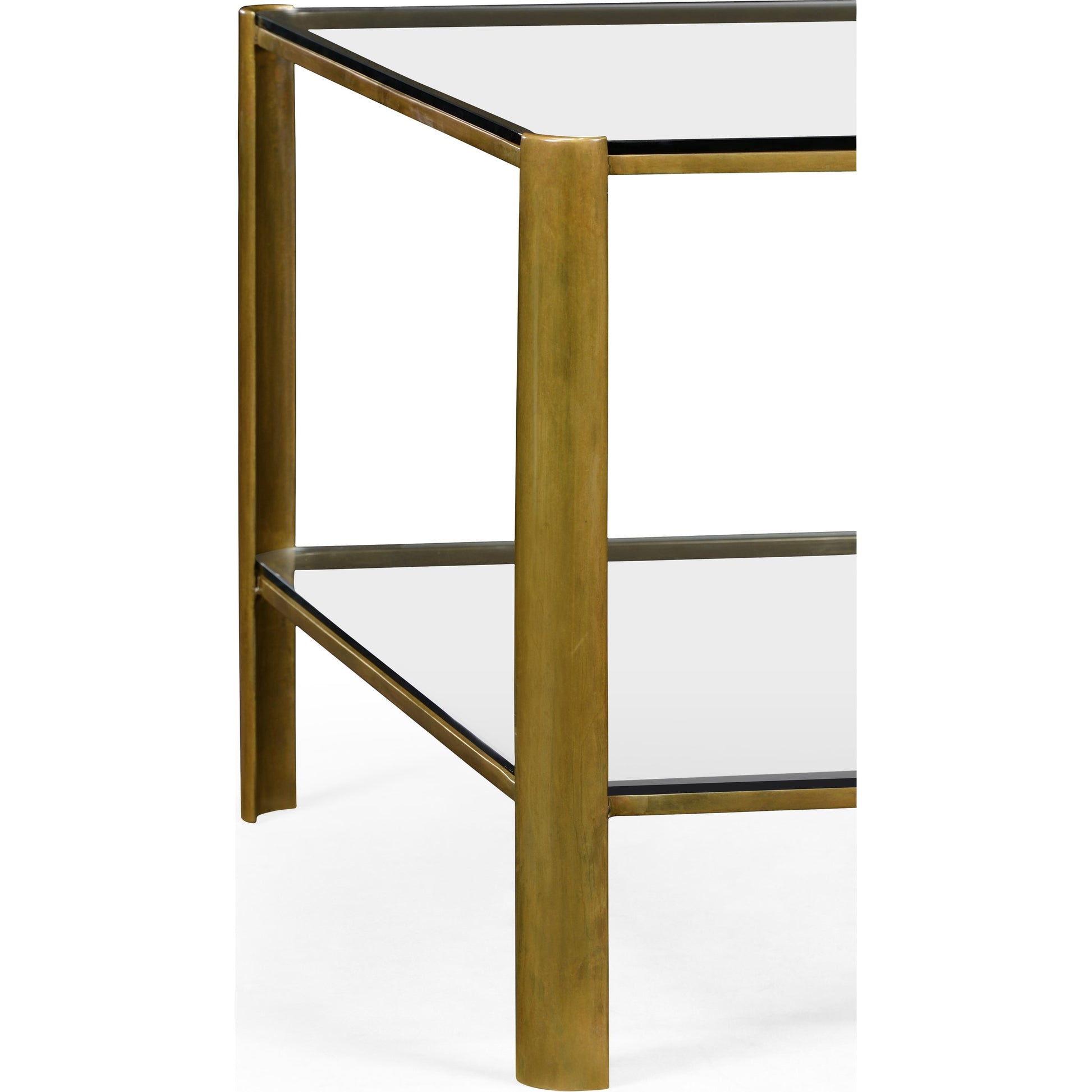 Cosmo Brass & Glass Coffee Table by Jonathan Charles in light antique brass. Made from brass in a transitional style.