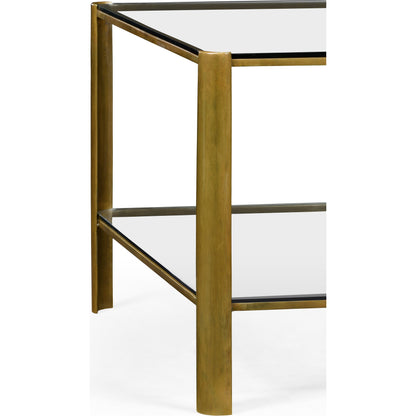 Cosmo Brass & Glass Coffee Table by Jonathan Charles in light antique brass. Made from brass in a transitional style.