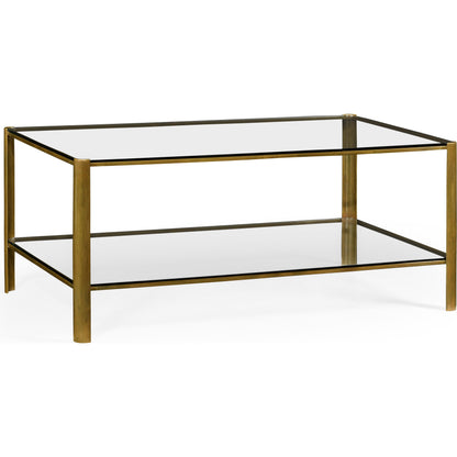 Cosmo Brass & Glass Coffee Table by Jonathan Charles in light antique brass. Made from brass in a transitional style.