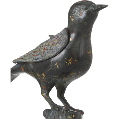 Han Dynasty Bird by Currey and Company in dark bronze. Made from bronze in a unique style.