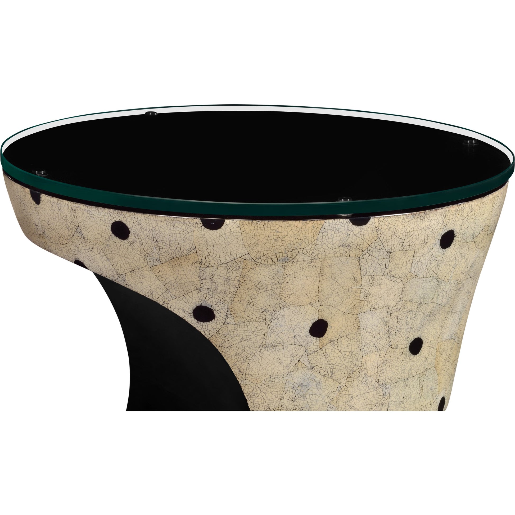 Eclectic Round Cut-Out Lamp Table by Jonathan Charles in dalmatian eggshell. Made from resin in a modern style.