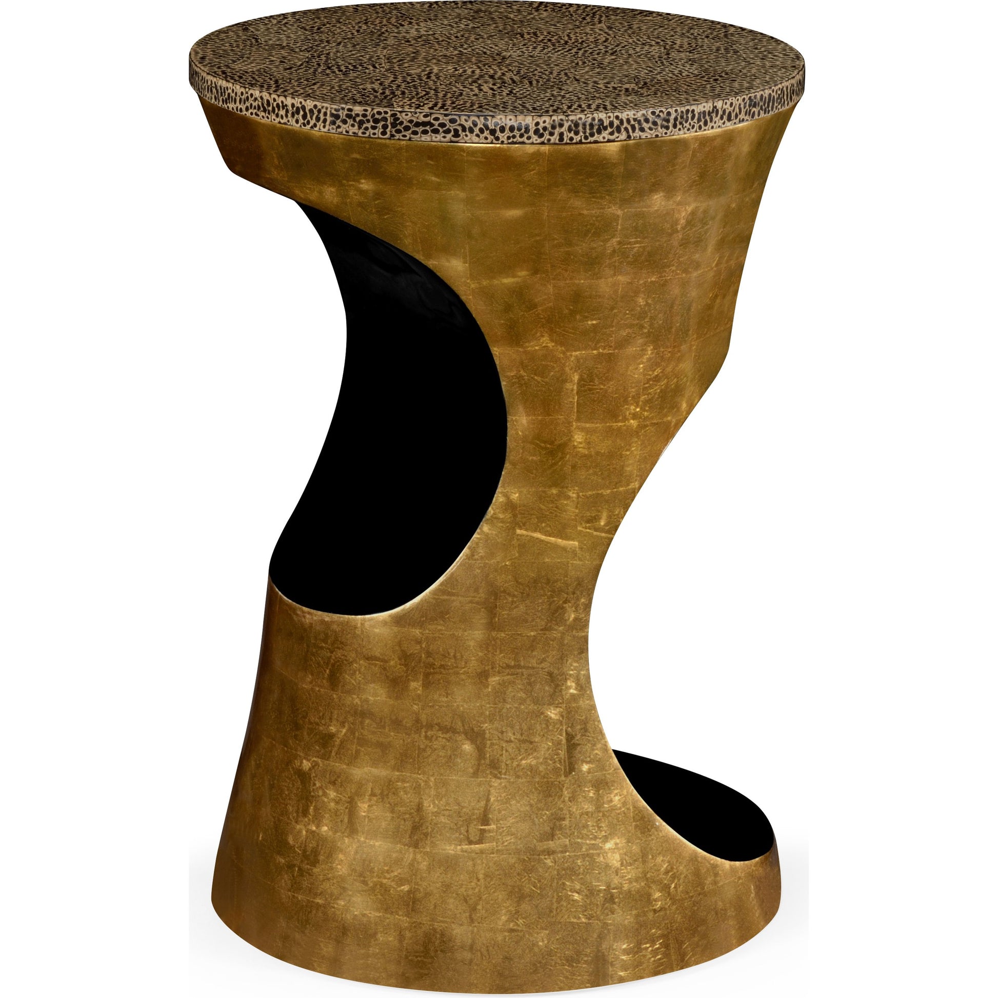 Eclectic Round Cut-Out Lamp Table by Jonathan Charles in dalmatian eggshell. Made from resin in a modern style.