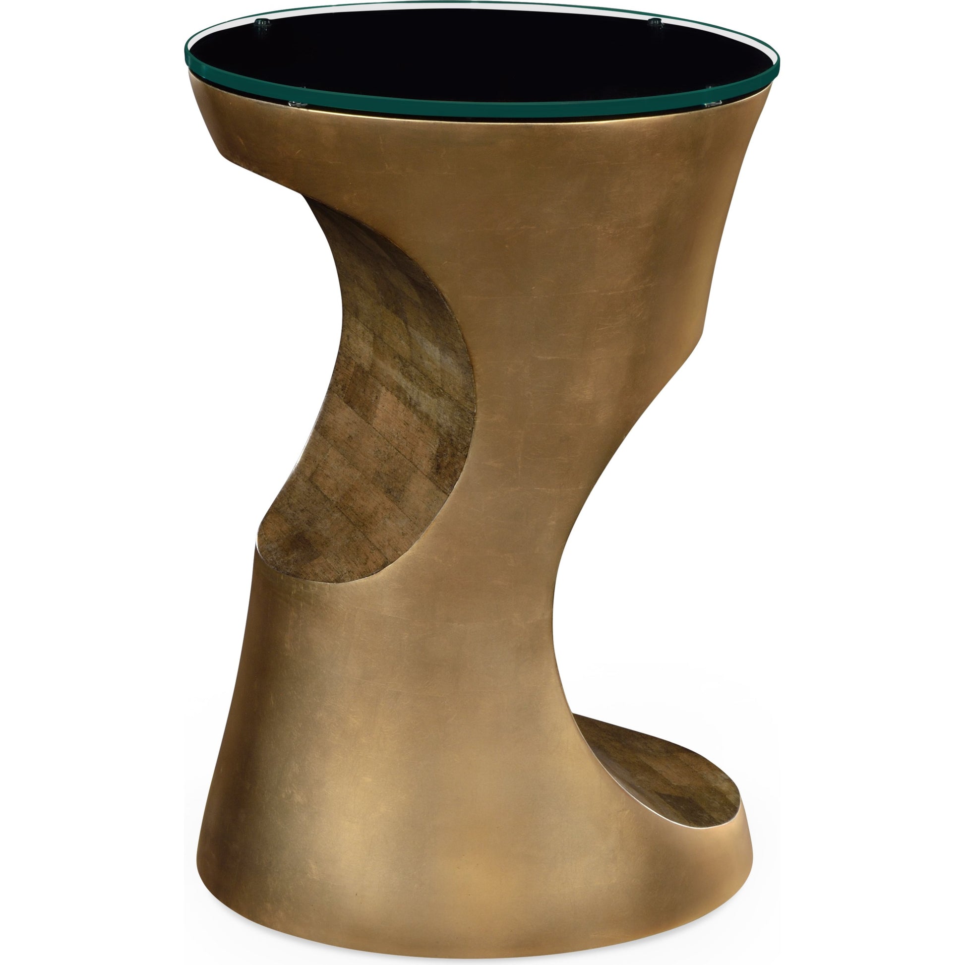 Eclectic Round Cut-Out Lamp Table by Jonathan Charles in dalmatian eggshell. Made from resin in a modern style.