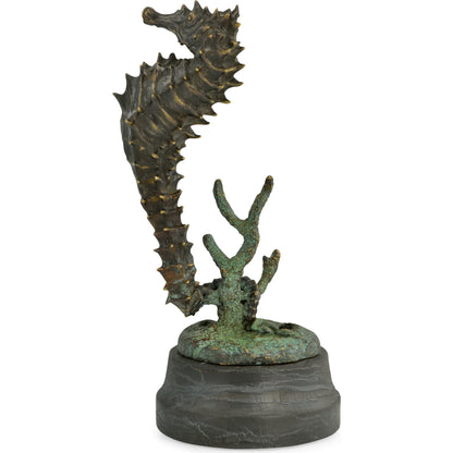Curated Seashorse by Jonathan Charles in antique dark bronze. Made from brass in a coastal style.
