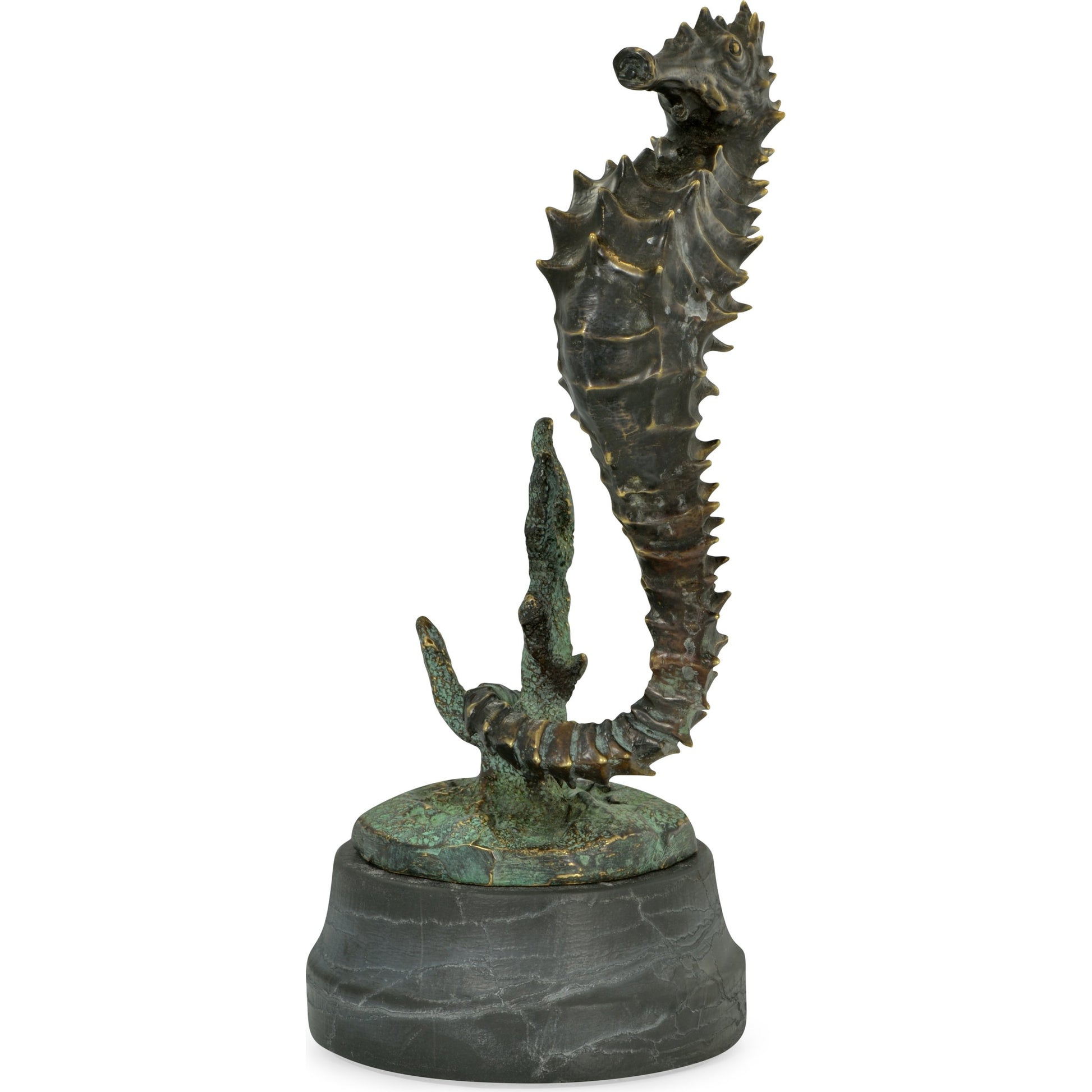 Curated Seashorse by Jonathan Charles in antique dark bronze. Made from brass in a coastal style.