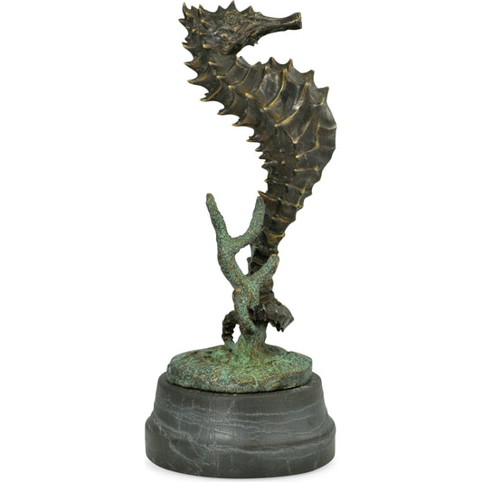 Curated Seashorse by Jonathan Charles in antique dark bronze. Made from brass in a coastal style.