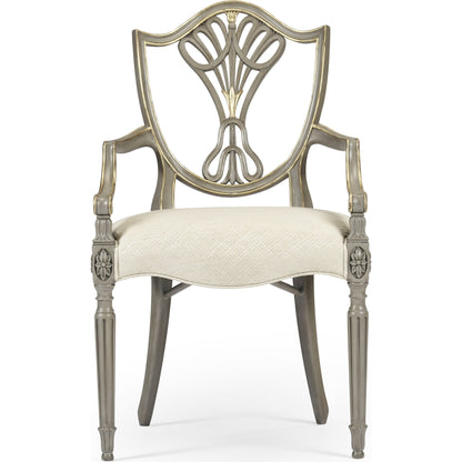 Buckingham Sheraton Grey & Gilded Dining Armchair by Jonathan Charles in brown and buckingham gray. Made from acacia in a traditional style.