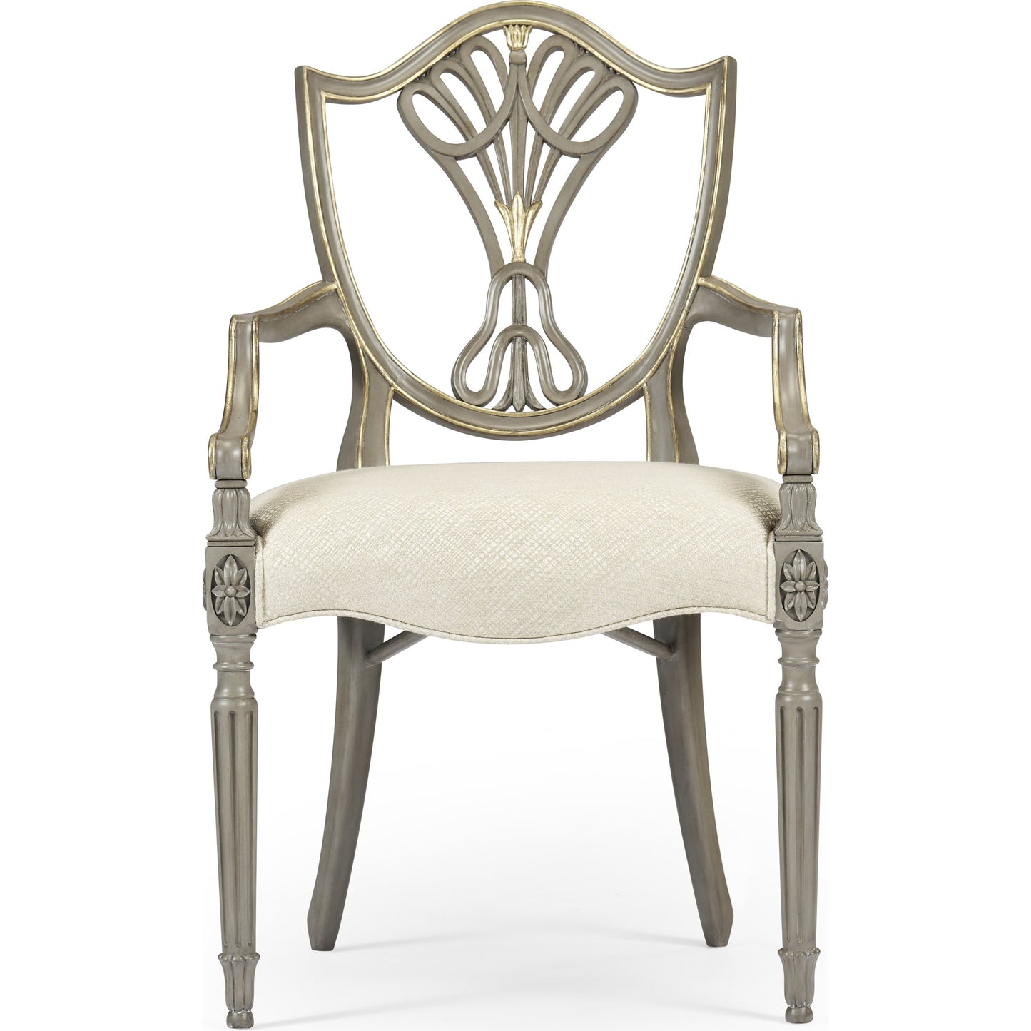 001 SR-846123 | Additional Silo | Buckingham Sheraton Grey & Gilded Dining Armchair by Jonathan Charles in brown and buckingham gray. Made from acacia in a traditional style.