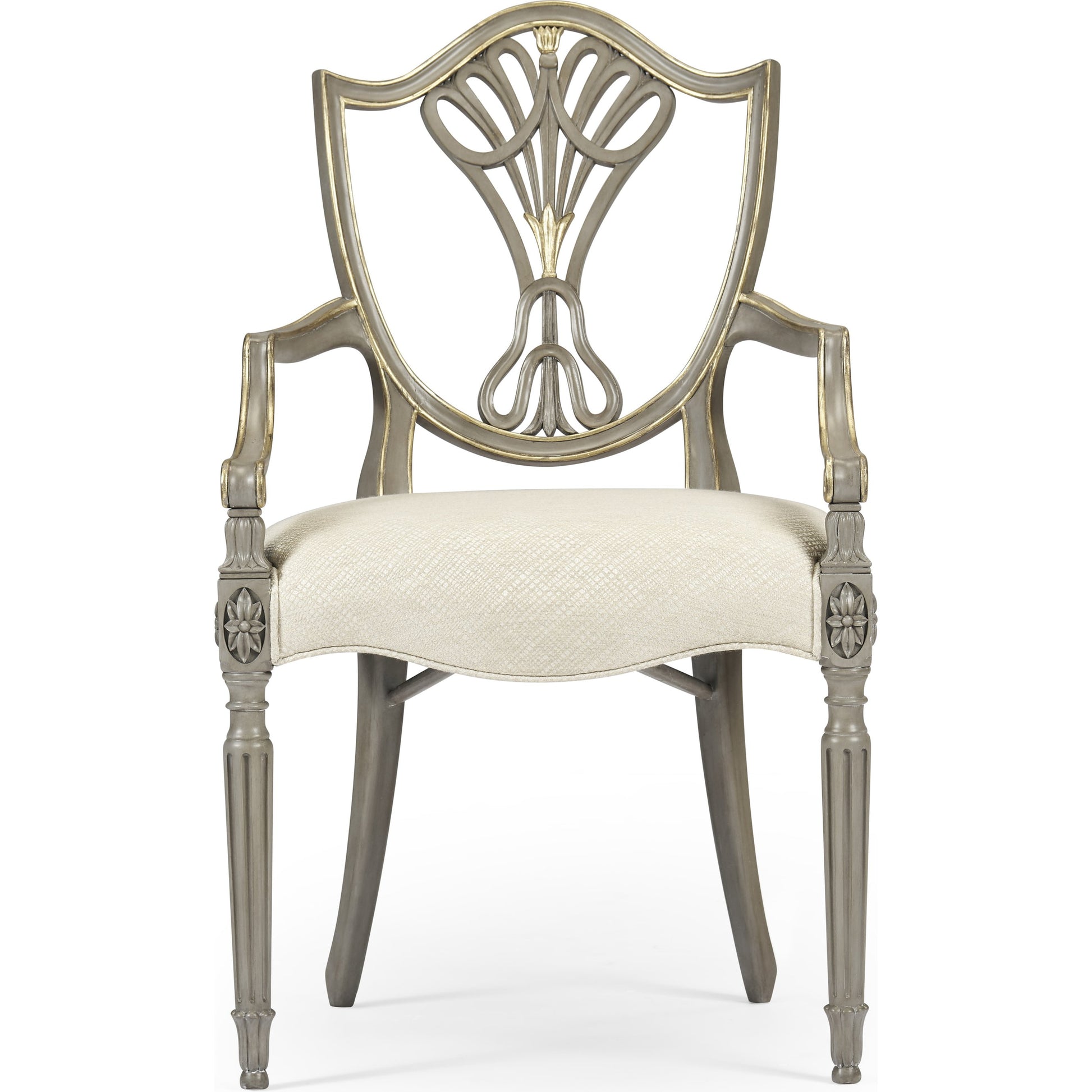 Buckingham Sheraton Grey & Gilded Dining Armchair by Jonathan Charles in brown and buckingham gray. Made from acacia in a traditional style.