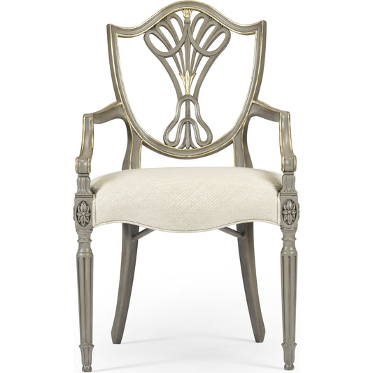 001 SR-846123 | Additional Silo | Buckingham Sheraton Grey & Gilded Dining Armchair by Jonathan Charles in brown and buckingham gray. Made from acacia in a traditional style.