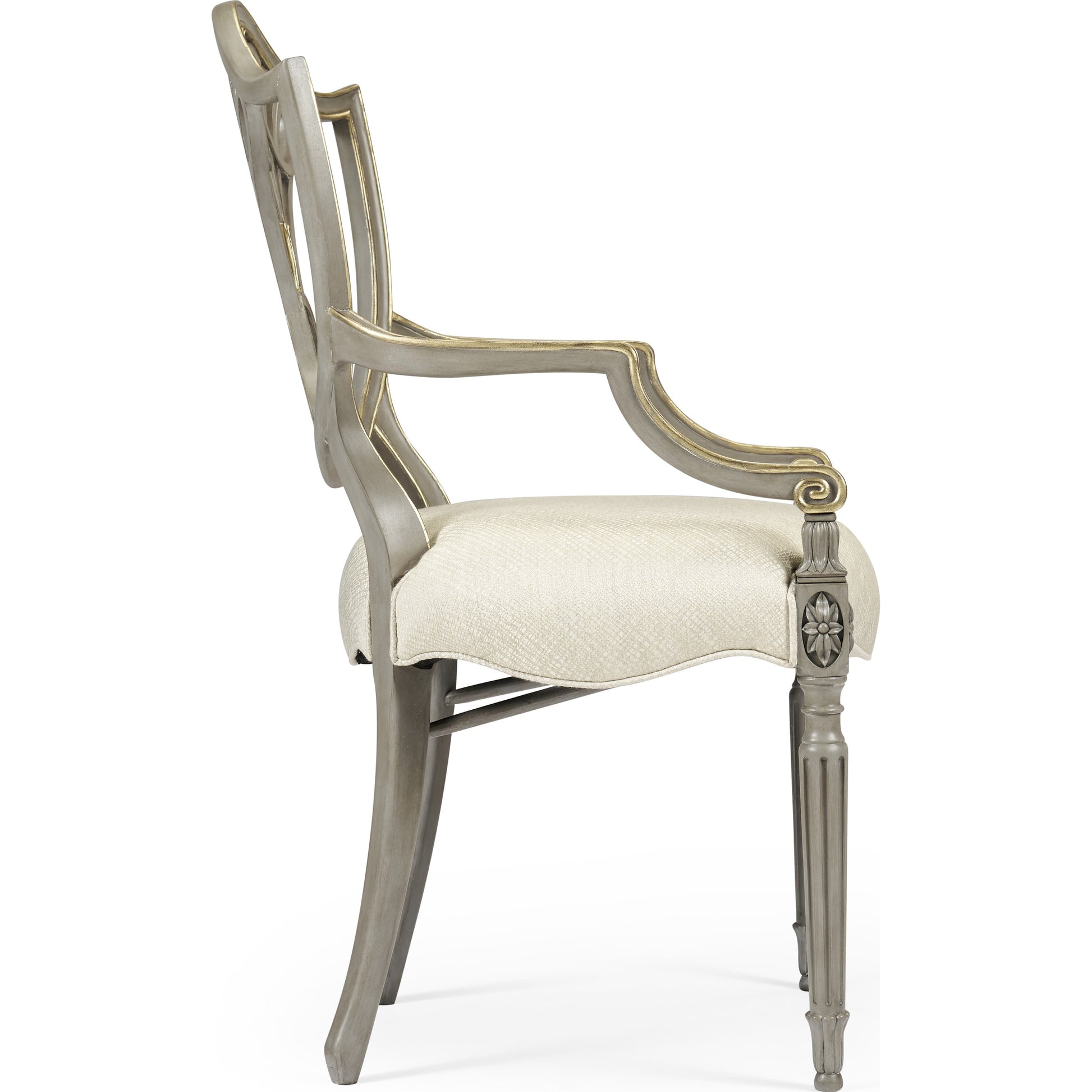 Buckingham Sheraton Grey & Gilded Dining Armchair by Jonathan Charles in brown and buckingham gray. Made from acacia in a traditional style.