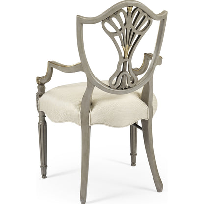 Buckingham Sheraton Grey & Gilded Dining Armchair by Jonathan Charles in brown and buckingham gray. Made from acacia in a traditional style.