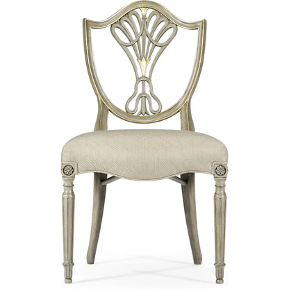 Buckingham Sheraton Grey & Gilded Dining Side Chair by Jonathan Charles in brown and buckingham gray. Made from acacia in a traditional style.
