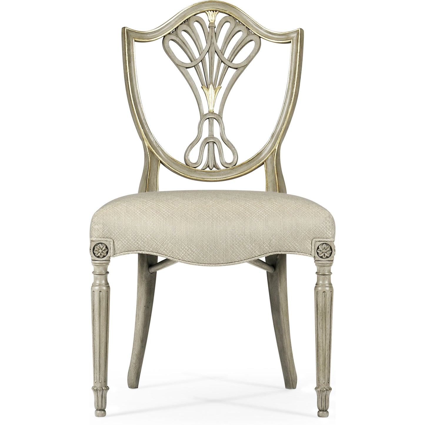 002 SR-846124 | Additional Silo | Buckingham Sheraton Grey & Gilded Dining Side Chair by Jonathan Charles in brown and buckingham gray. Made from acacia in a traditional style.