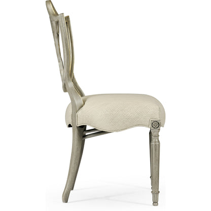 Buckingham Sheraton Grey & Gilded Dining Side Chair by Jonathan Charles in brown and buckingham gray. Made from acacia in a traditional style.