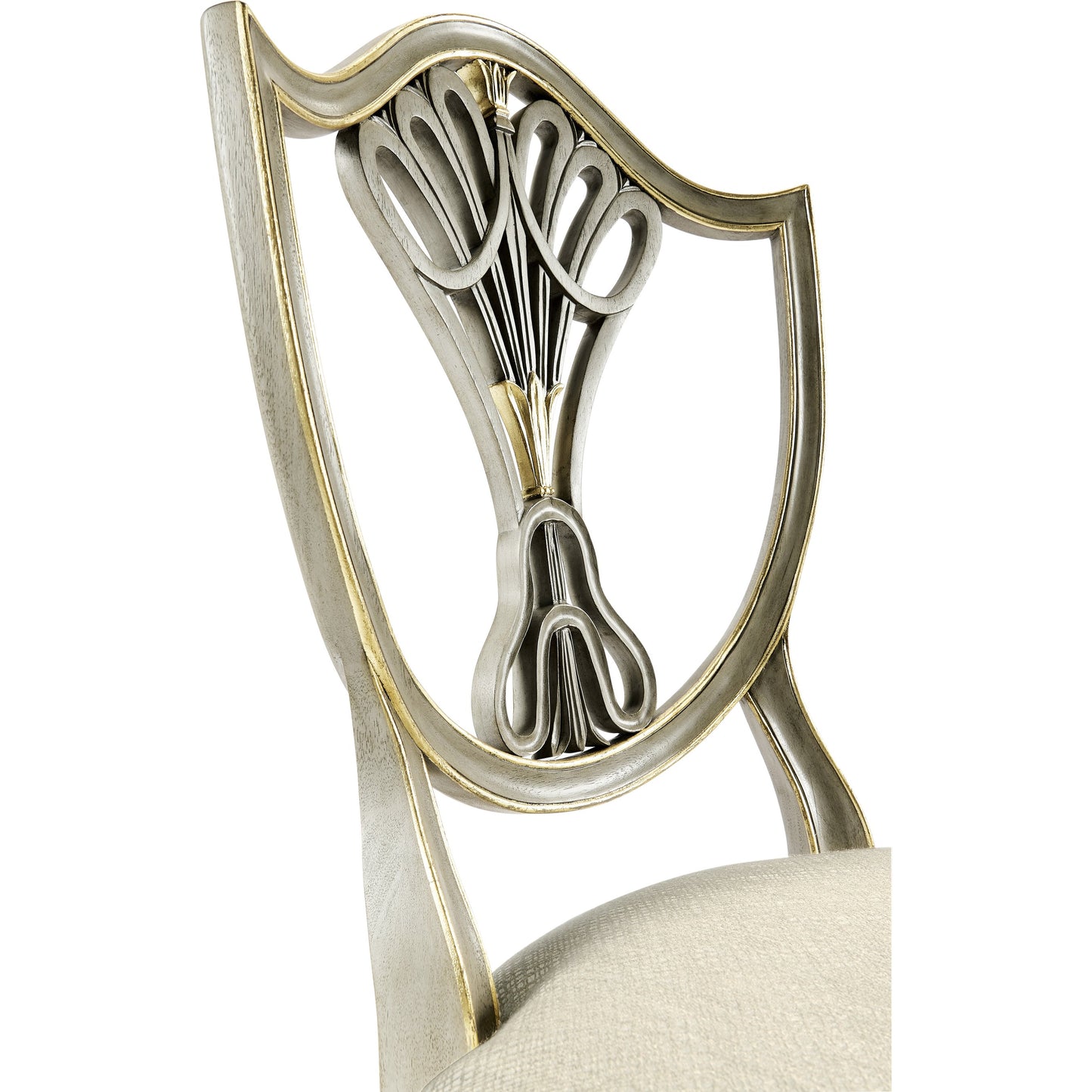 007 SR-846124 | Closeup | Buckingham Sheraton Grey & Gilded Dining Side Chair by Jonathan Charles in brown and buckingham gray. Made from acacia in a traditional style.