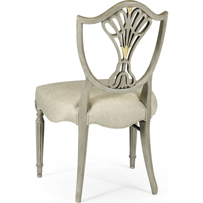 Buckingham Sheraton Grey & Gilded Dining Side Chair by Jonathan Charles in brown and buckingham gray. Made from acacia in a traditional style.