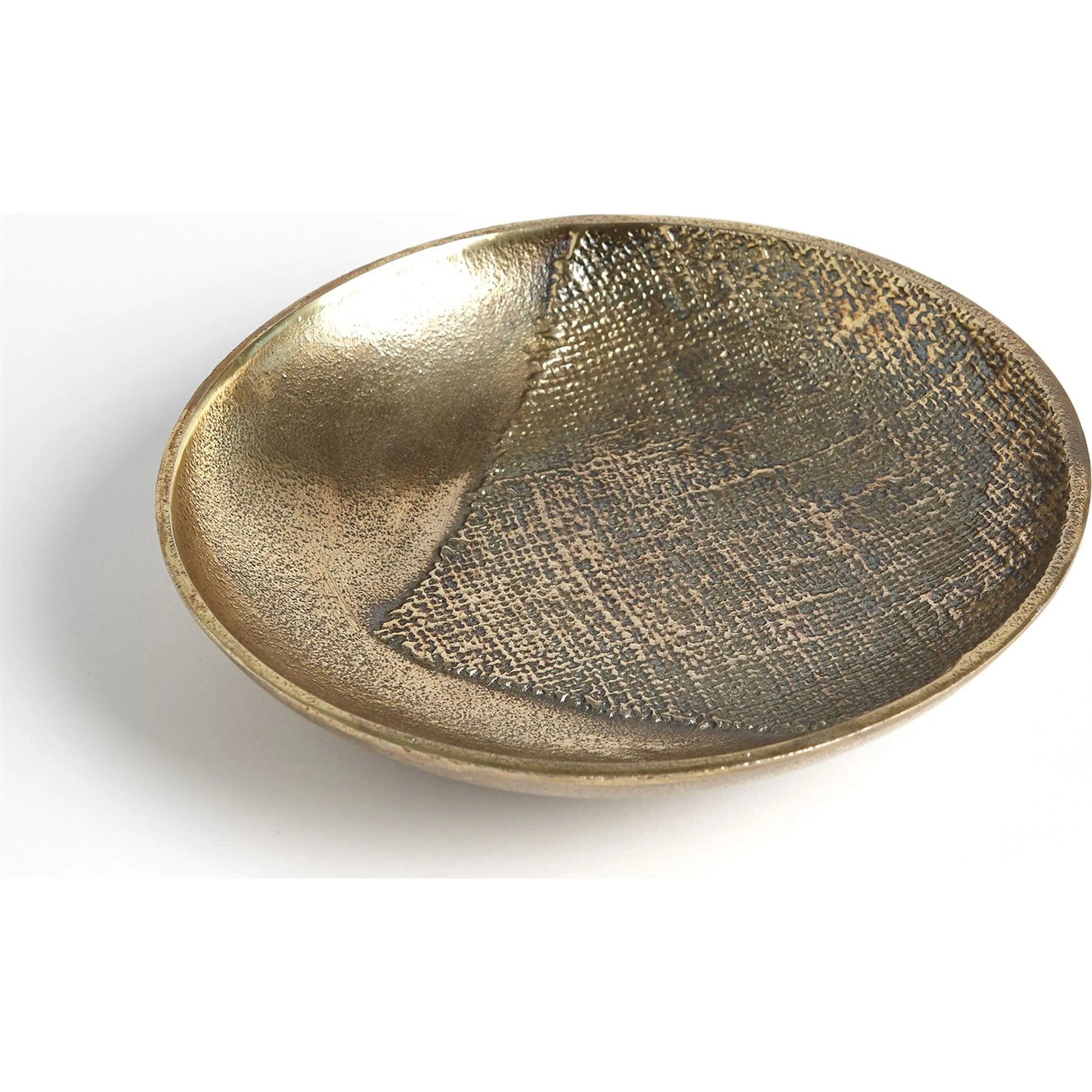 Linen Medium Round Tray by Global Views in sand and brass. Made from unique in a modern style.