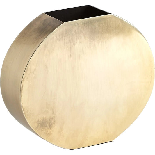 Squared Oval Vase by Global Views in antique brass. Made from steel in a modern style.