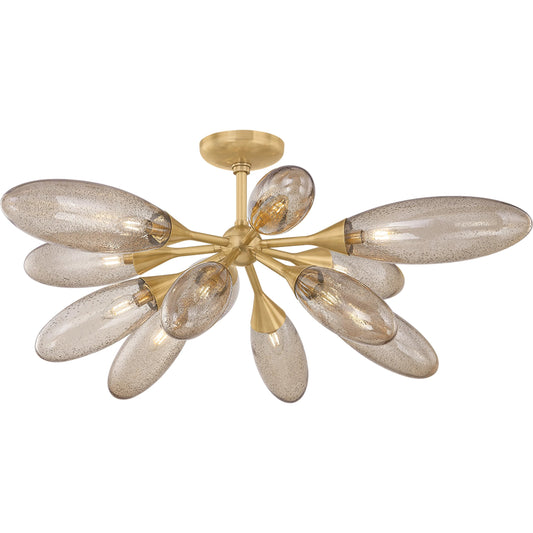 Cordoba Semi Flush by Corbett in vintage brass. Made from brass in a unique style.