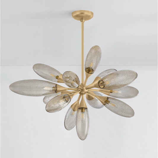 Cordoba 13-Light Chandelier by Corbett in vintage brass. Made from brass in a modern style.