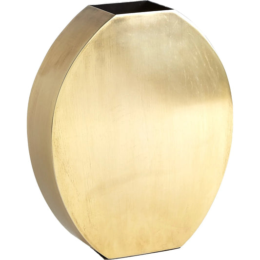 Squared Oval Vase by Global Views in antique brass. Made from steel in a modern style.