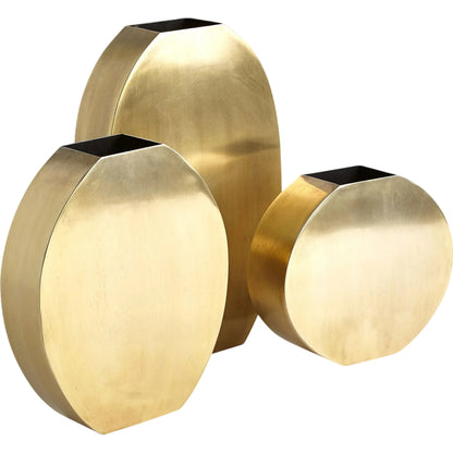 Squared Oval Vase by Global Views in antique brass. Made from steel in a modern style.