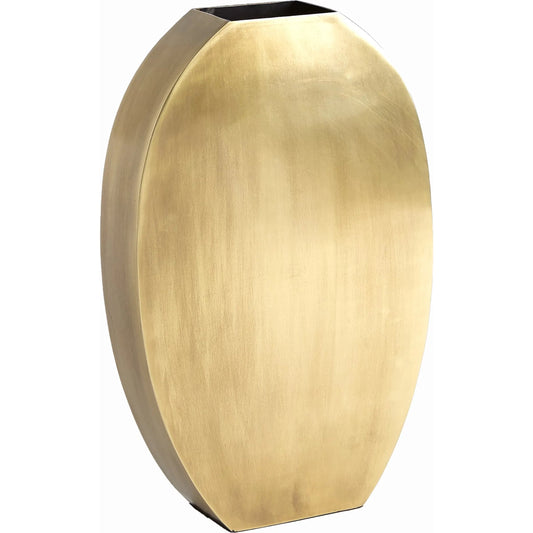 Squared Oval Vase by Global Views in antique brass. Made from steel in a modern style.