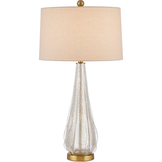 Zyphyrine Table Lamp by Currey and Company in clear, gold, antique brass. Made from glass, metal in a modern style.