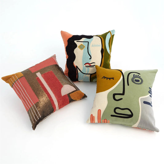 Modernist Pillow by Global Views in natural. Made from shell: 100% cotton, lining: 100% cotton, emb: acrylic, beads in a modern style.