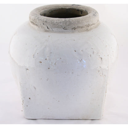 Ceramic Jar by Zentique in distressed white and ceramic. Made from ceramic in a transitional style.