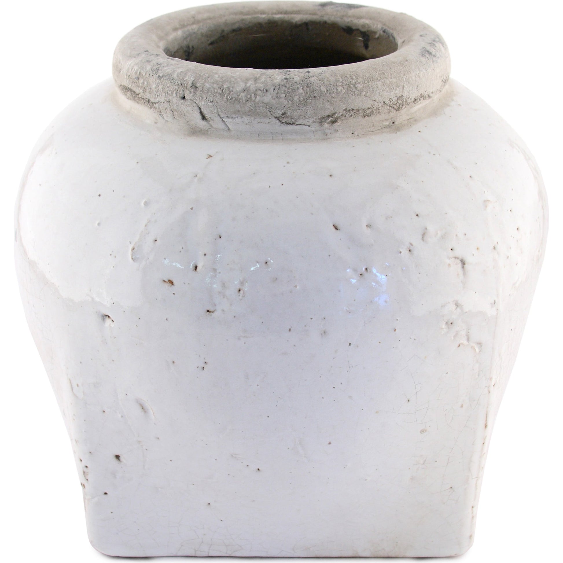 Ceramic Jar by Zentique in distressed white and ceramic. Made from ceramic in a transitional style.