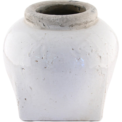 Ceramic Jar by Zentique in distressed white and ceramic. Made from ceramic in a transitional style.
