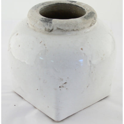 Ceramic Jar by Zentique in distressed white and ceramic. Made from ceramic in a transitional style.