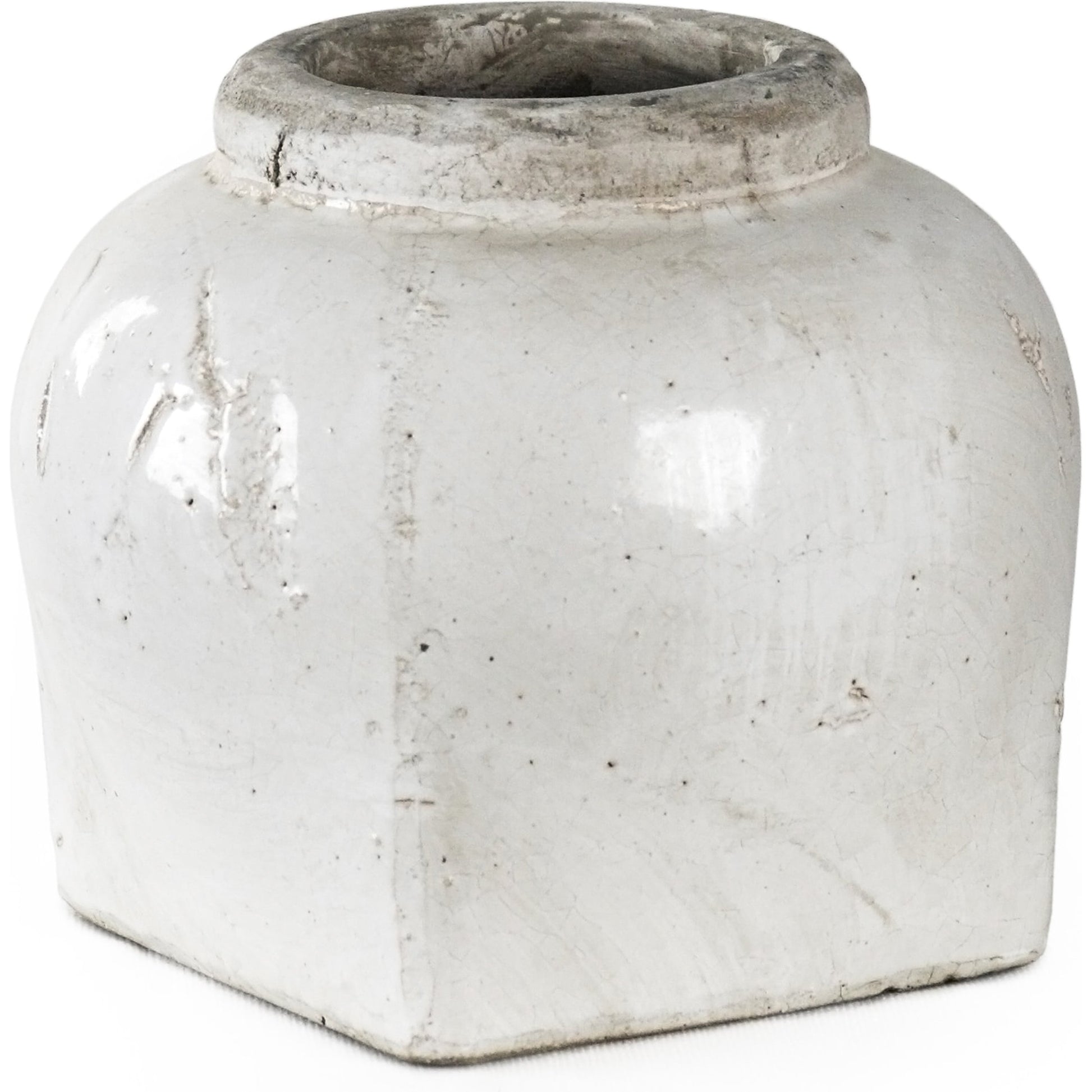 Ceramic Jar by Zentique in distressed white and ceramic. Made from ceramic in a transitional style.