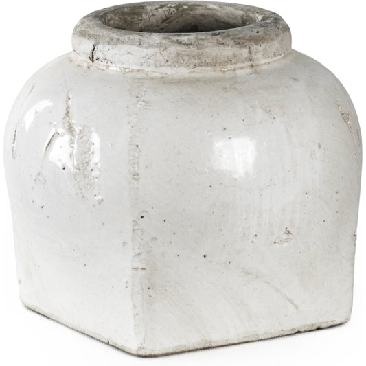 Ceramic Jar by Zentique in distressed white and ceramic. Made from ceramic in a transitional style.