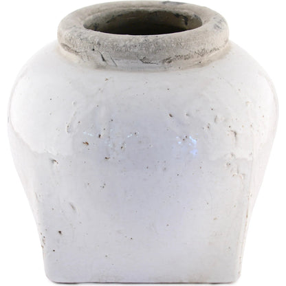 Ceramic Jar by Zentique in distressed white and ceramic. Made from ceramic in a transitional style.