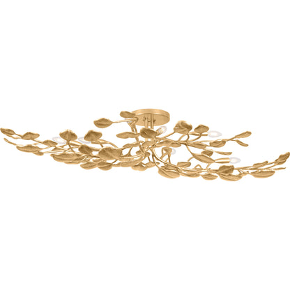 Menorca Semi Flush by Corbett in vintage gold leaf. Made from iron in a modern style.