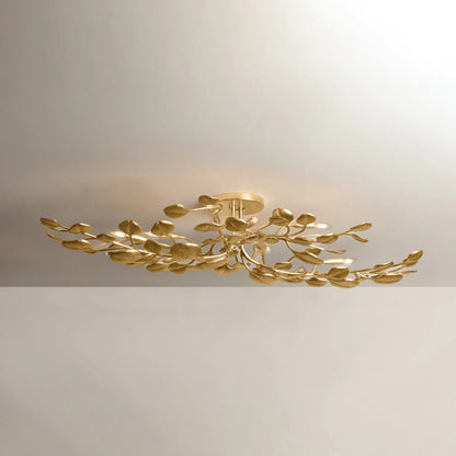 Menorca Semi Flush by Corbett in vintage gold leaf. Made from iron in a modern style.
