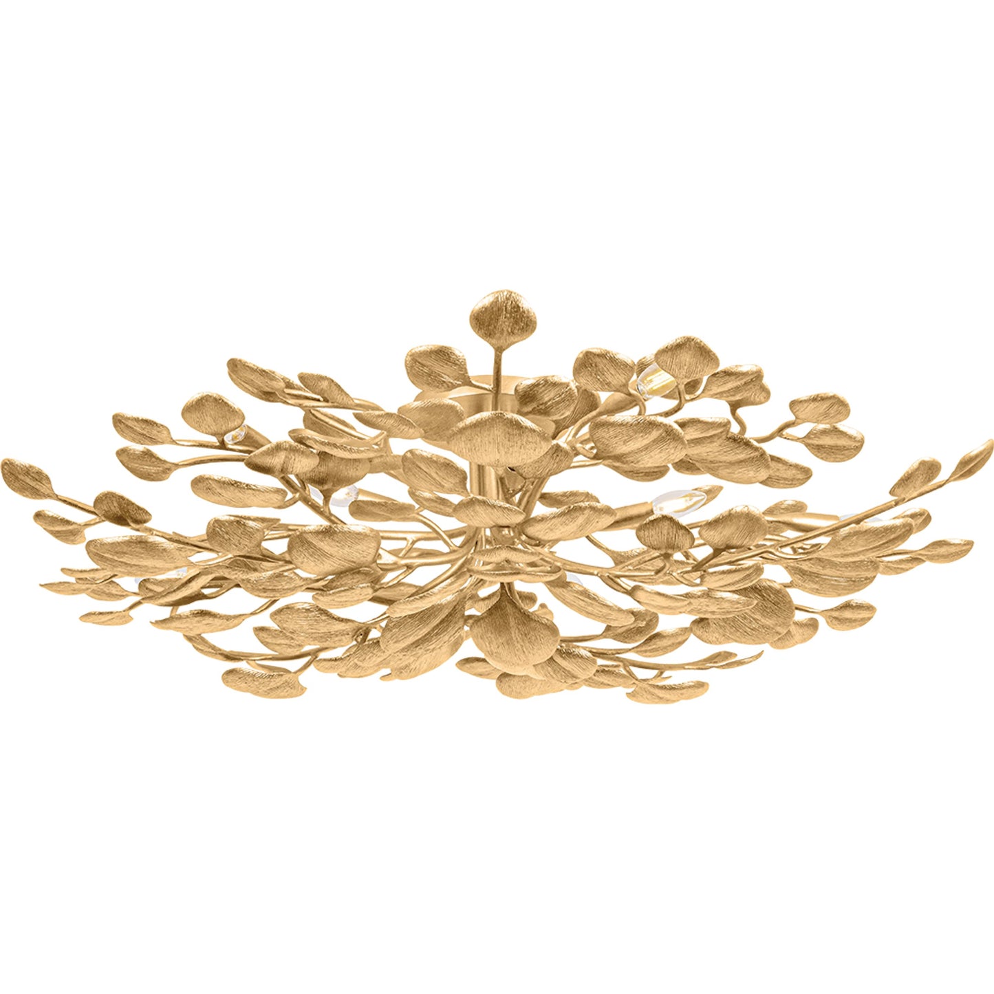 002 SI-2374195 | Primary Silo | Menorca Semi Flush by Corbett in vintage gold leaf. Made from iron in a modern style.